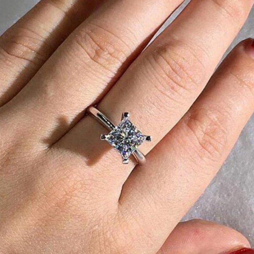 NEW 2CT Princess Cut Square Diamond Wedding Ring - Picture 3 of 5